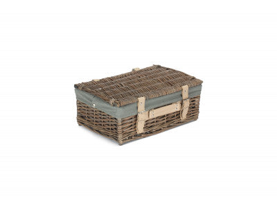 "Basket, 14" ANTIQUE WASH SPLIT WILLOW HAMPER with GREY SAGE LINING"
