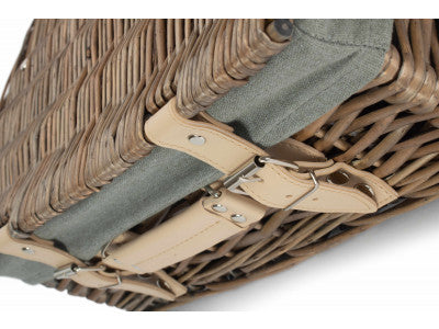 "Basket, 14" ANTIQUE WASH SPLIT WILLOW HAMPER with GREY SAGE LINING"