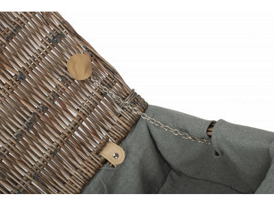 "Basket, 14" ANTIQUE WASH SPLIT WILLOW HAMPER with GREY SAGE LINING"