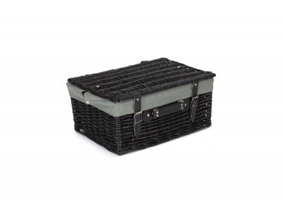 "Basket, 16" BLACK HAMPER with GREY SAGE LINING"