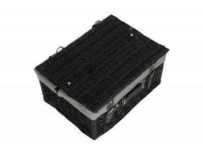 "Basket, 16" BLACK HAMPER with GREY SAGE LINING"