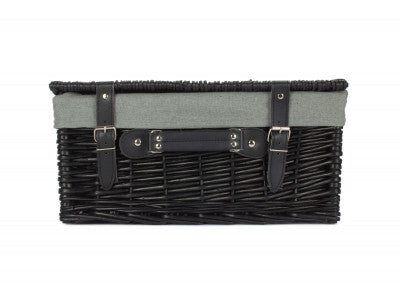 "Basket, 16" BLACK HAMPER with GREY SAGE LINING"