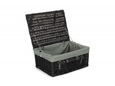 "Basket, 16" BLACK HAMPER with GREY SAGE LINING"