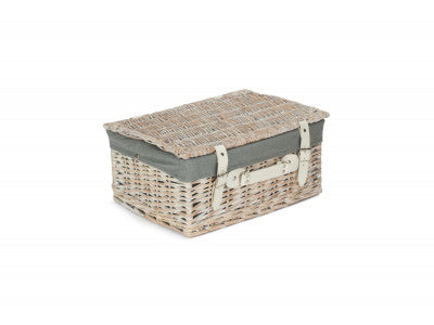 "Basket, 16" WHITE HAMPER with GREY SAGE LINING"
