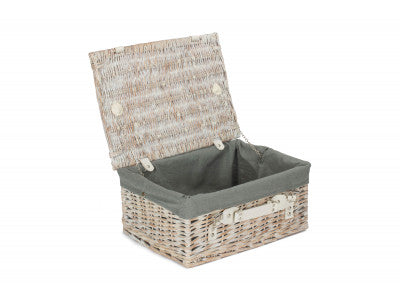 "Basket, 16" WHITE HAMPER with GREY SAGE LINING"