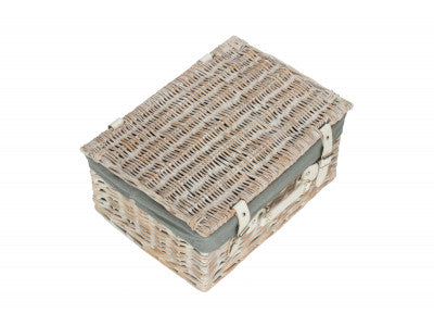 "Basket, 16" WHITE HAMPER with GREY SAGE LINING"