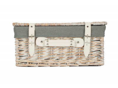 "Basket, 16" WHITE HAMPER with GREY SAGE LINING"