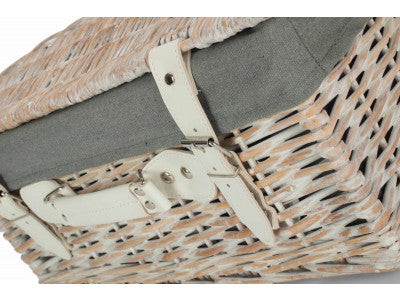 "Basket, 16" WHITE HAMPER with GREY SAGE LINING"