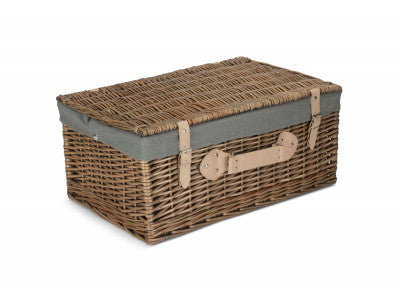 "Basket, 22" ANTIQUE WASH HAMPER with GREY SAGE LINING"