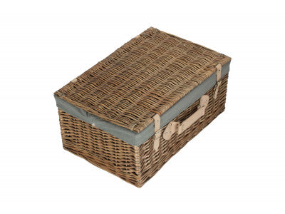 "Basket, 22" ANTIQUE WASH HAMPER with GREY SAGE LINING"