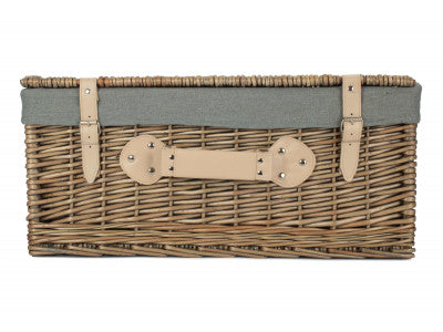 "Basket, 22" ANTIQUE WASH HAMPER with GREY SAGE LINING"