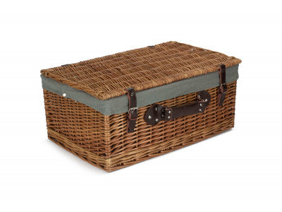 "Basket, 22" DOUBLE STEAMED HAMPER with GREY SAGE LINING"