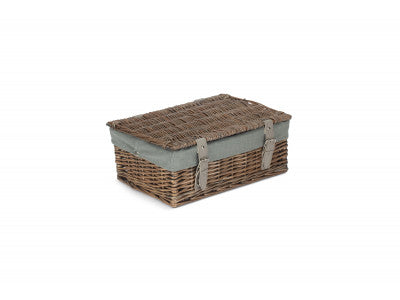 Basket, 14 inch EMPTY WICKER HAMPER BASKET - ANTIQUE WASH - GREY SAGE LINING