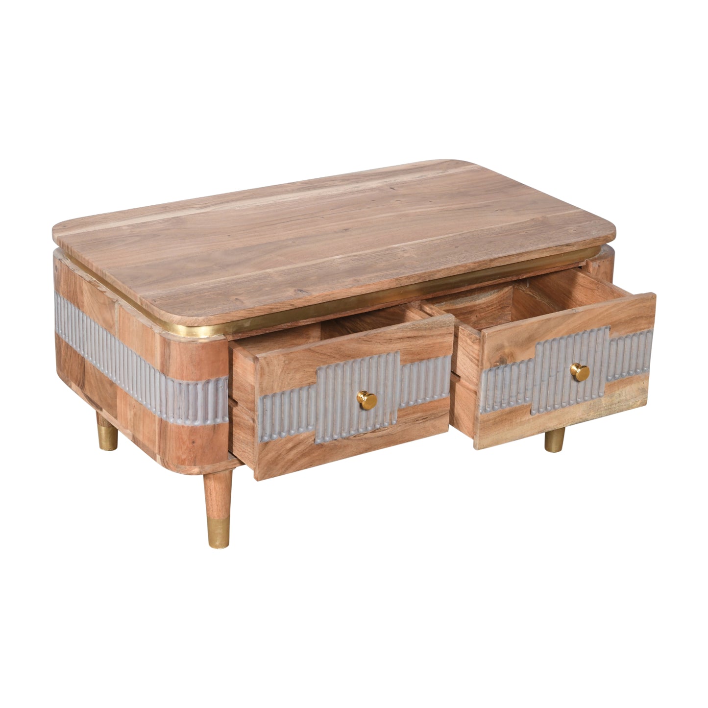 Acacia Wood 2 Drawers Coffee Table