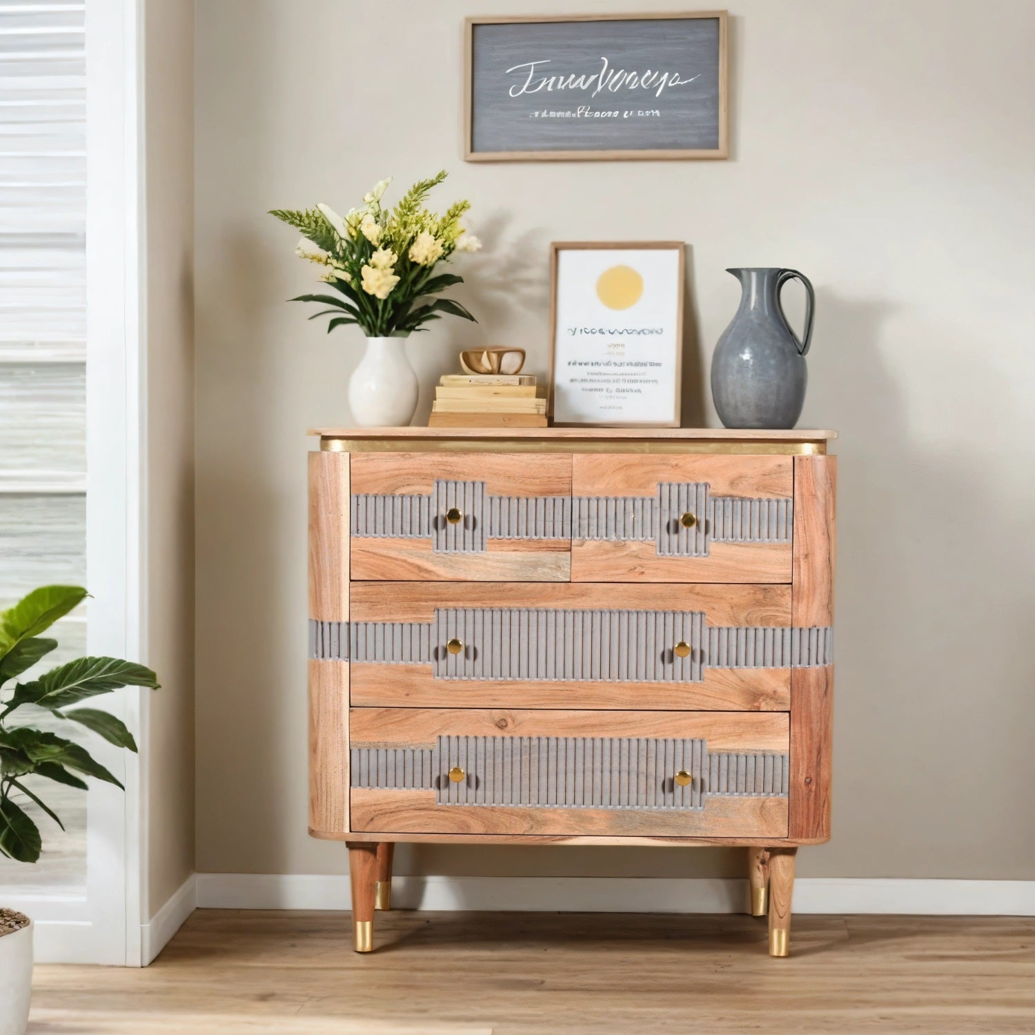 Acacia Wood 4 Drawers Chest