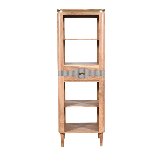 Acacia Wood Slim Bookcase With 1 Drawers