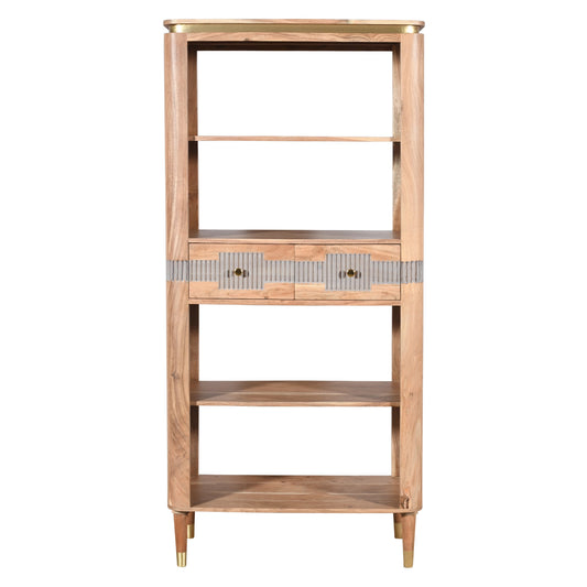 Acacia Wood 2 Drawers Open Bookcase