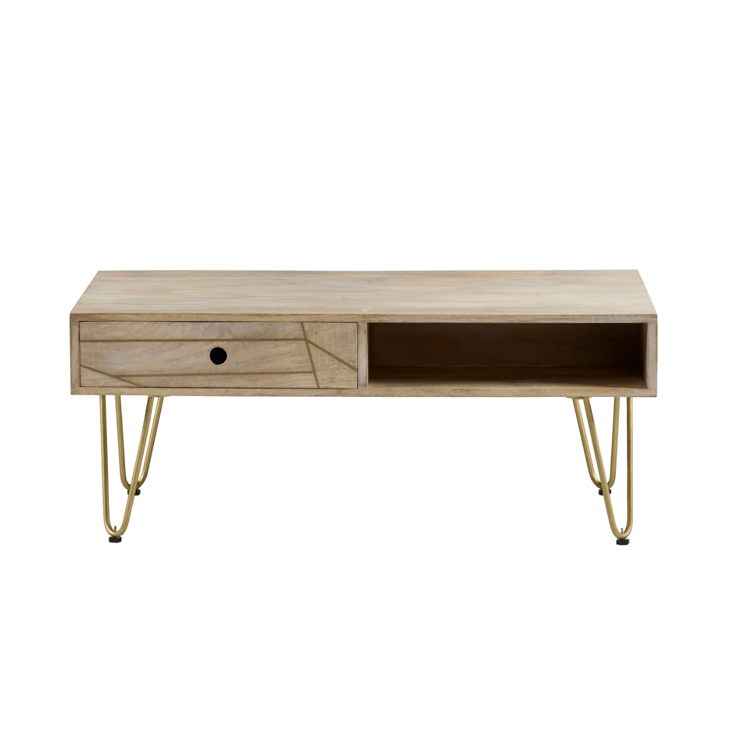 Light Gold Rectangular Coffee Table with Drawer