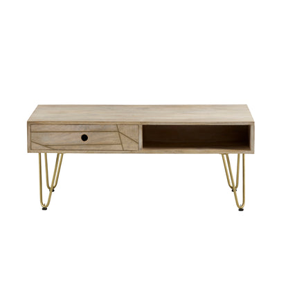 Light Gold Rectangular Coffee Table with Drawer