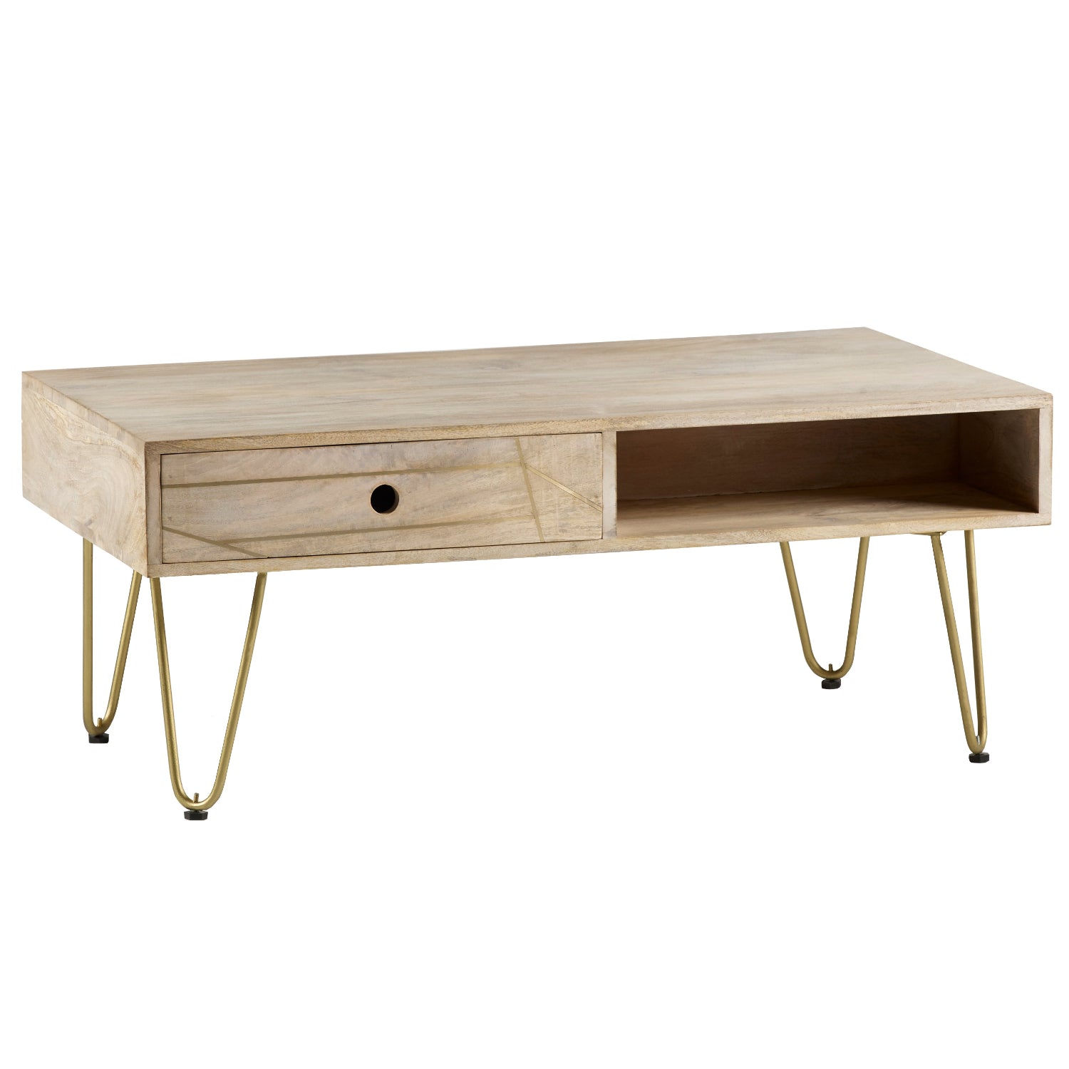 Light Gold Rectangular Coffee Table with Drawer