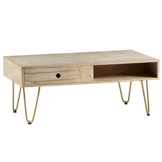 Light Gold Rectangular Coffee Table with Drawer