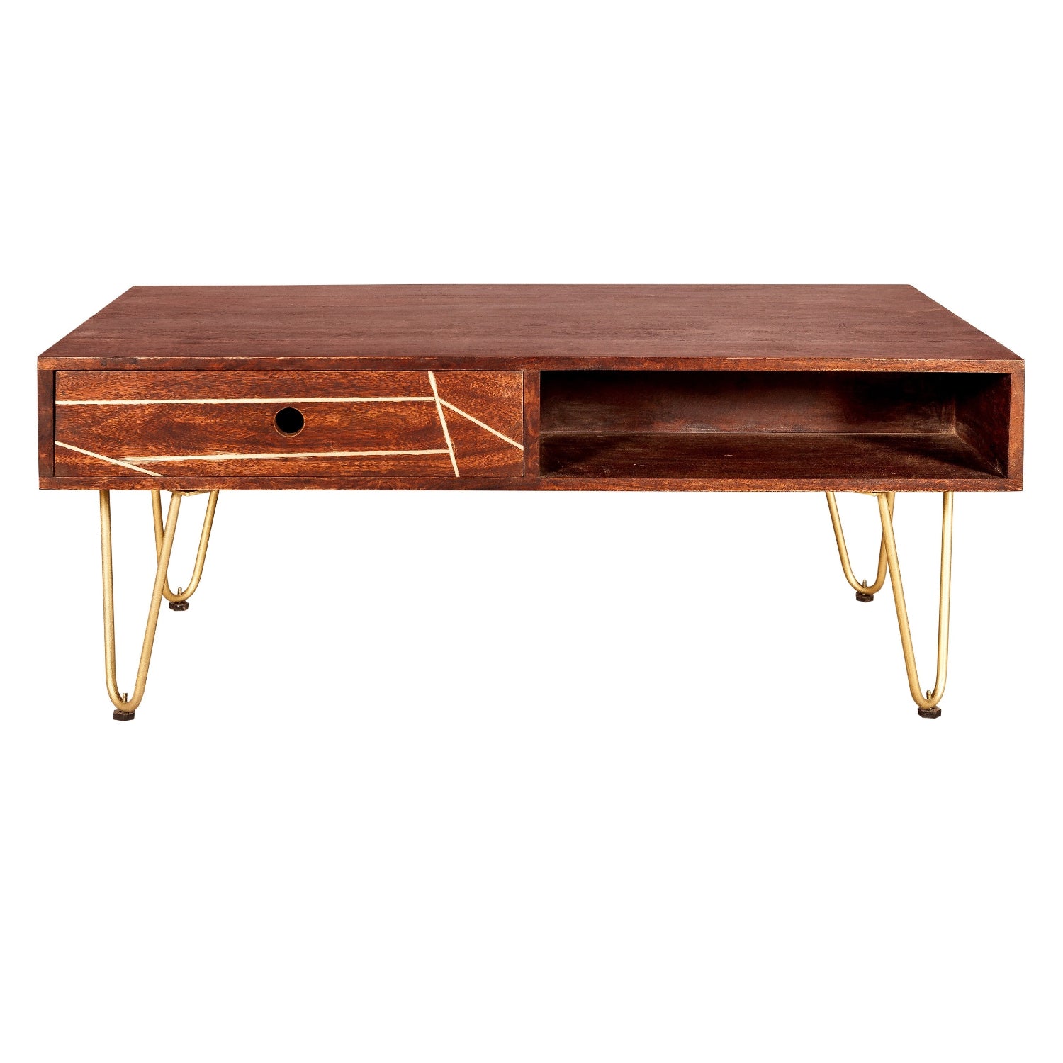 Dark Gold Rectangular Coffee Table with Drawer