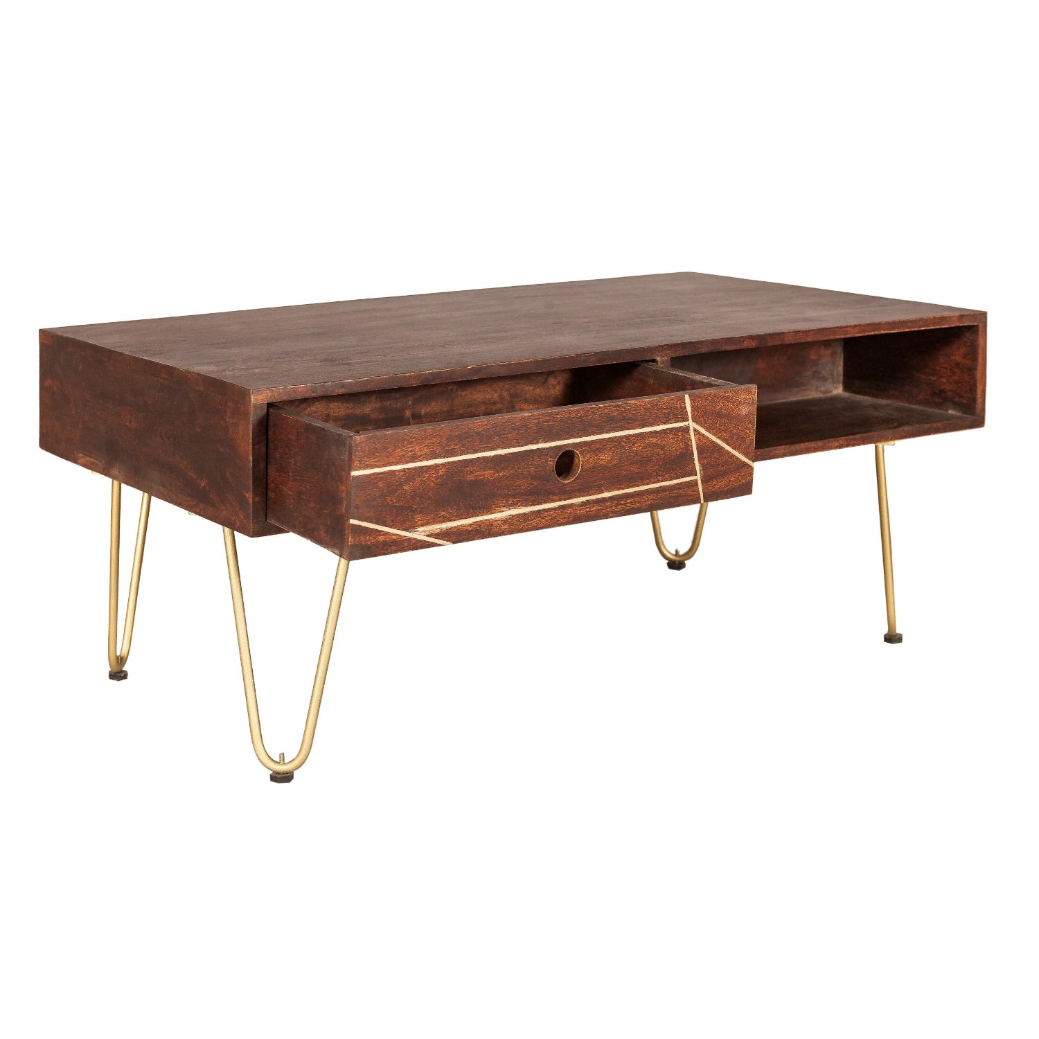 Dark Gold Rectangular Coffee Table with Drawer