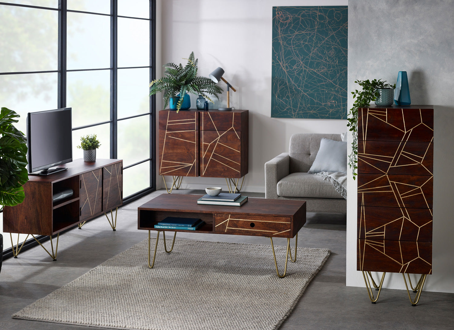 Dark Gold Rectangular Coffee Table with Drawer