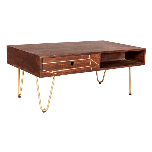 Dark Gold Rectangular Coffee Table with Drawer
