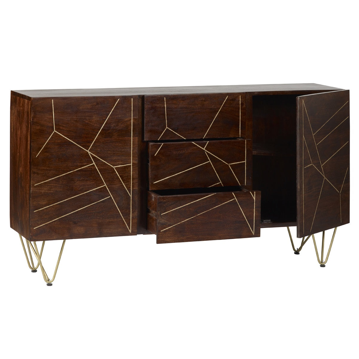 Dark Gold Extra Large Sideboard 3 Drawers and 2 Doors
