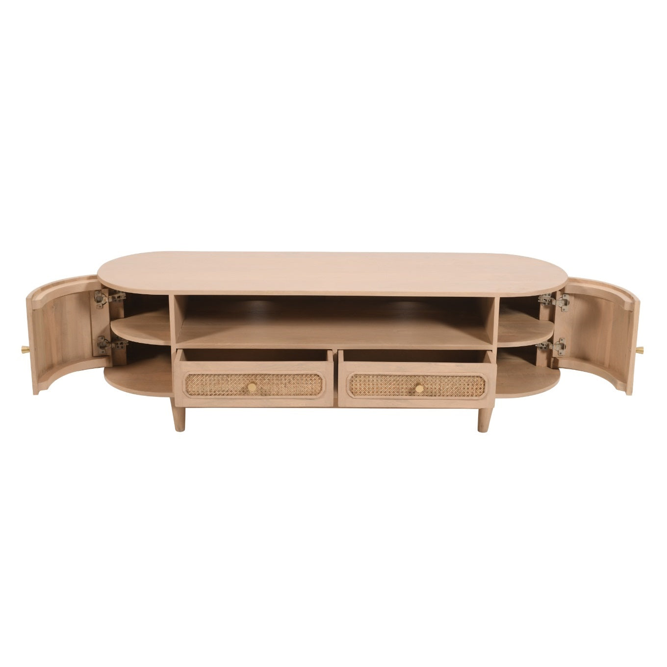 Cane & Mango Wood 2 Drawers and 2 Door TV Cabinet