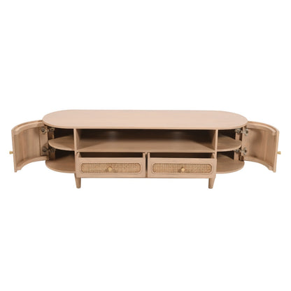 Cane & Mango Wood 2 Drawers and 2 Door TV Cabinet