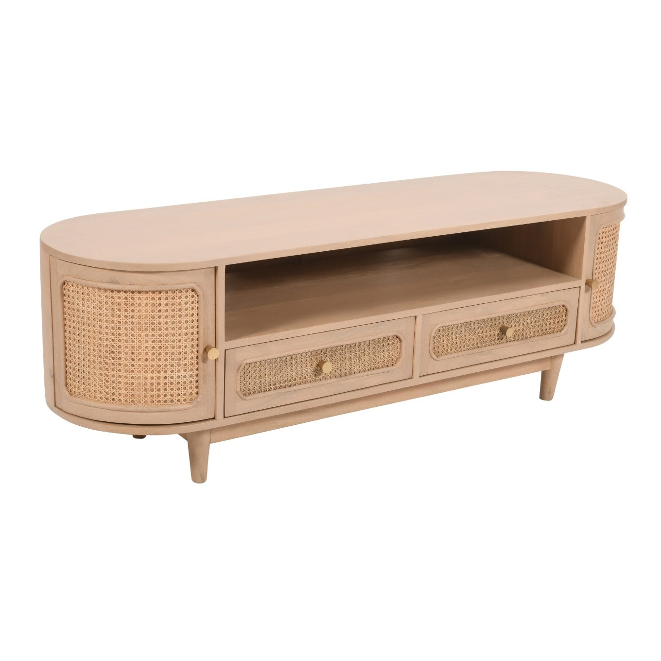 Cane & Mango Wood 2 Drawers and 2 Door TV Cabinet