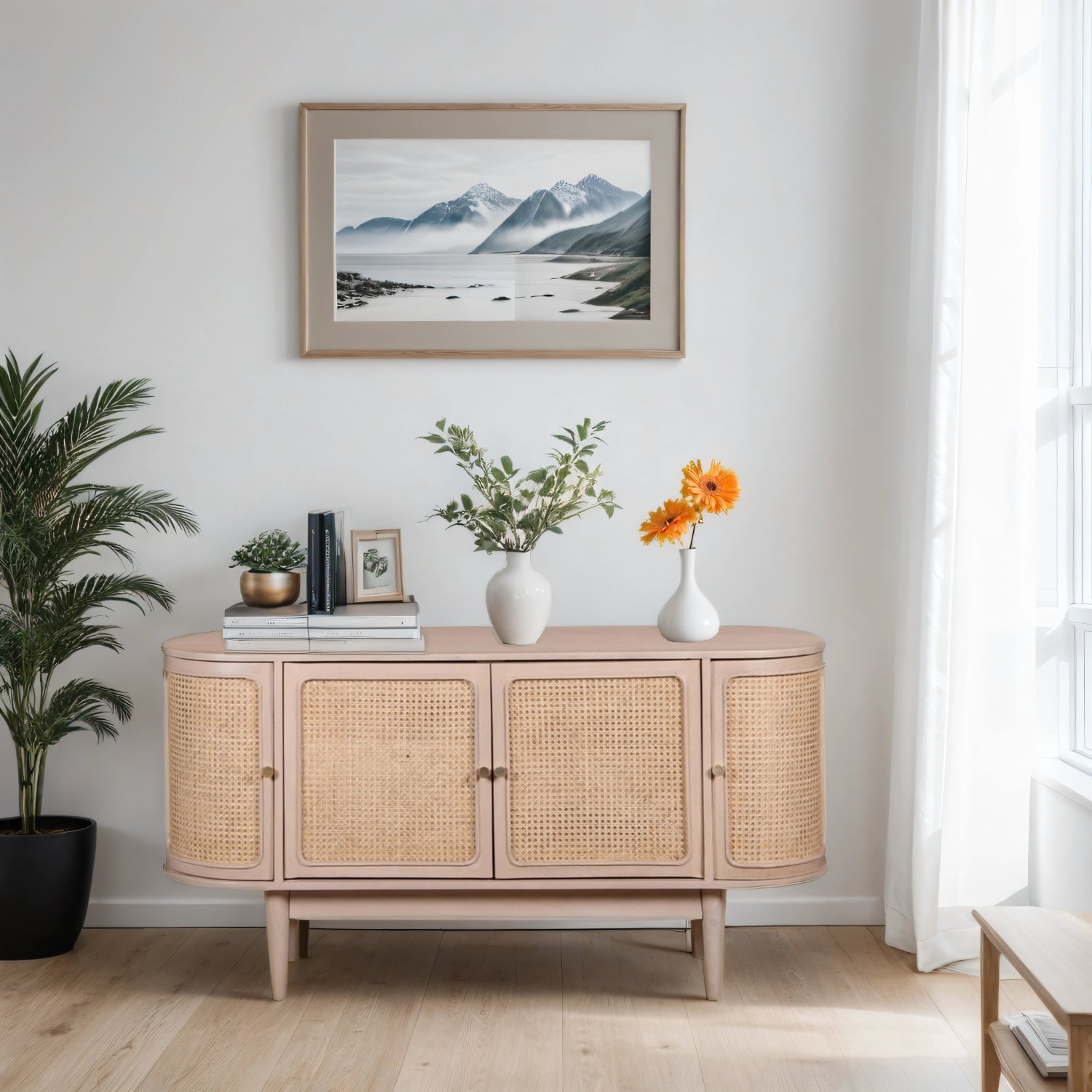 Cane & Mango Wood 4 Doors Sideboard