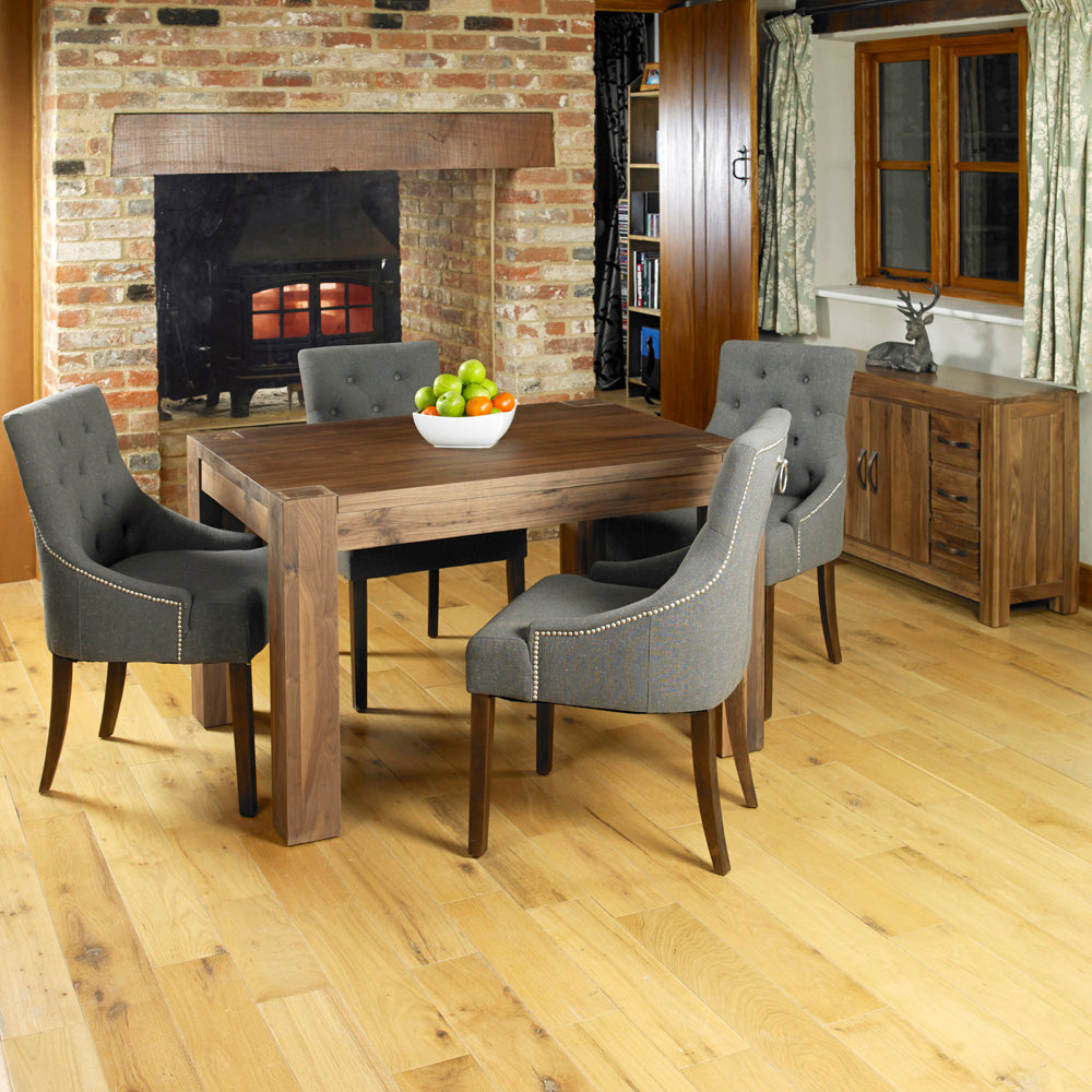 Walnut Accent Upholstered Dining Chair - Slate (Pack Of Two) : Accent upholstered dining chair. sold as a pack of two. The fabric colour is Slate, it comes with a hardwood frame and walnut legs. Stylish solutions for contemporary dining. Part of our  Walnut dining room furniture range.