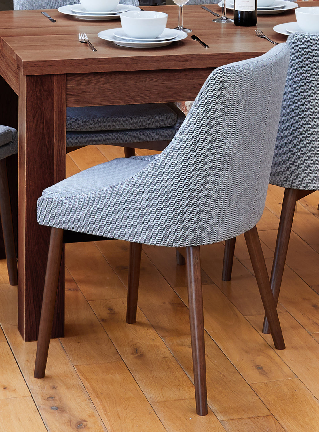 Walnut Grey Chair (Pack of two) : Pair of exquisite oak upholstered dining chairs. Part of the  Walnut dining room furniture ranges