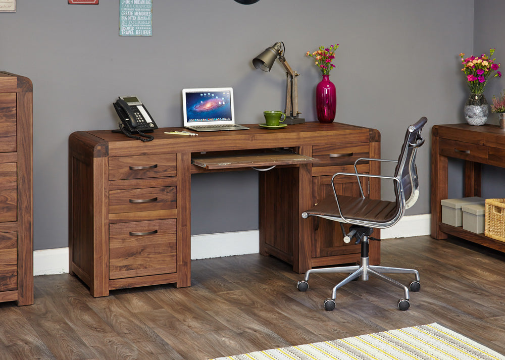 Walnut Twin Pedestal Computer Desk : Walnut large twin pedestal computer desk. Stylish solutions for contemporary living. Part of the walnut home office furniture range.