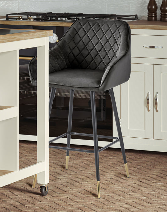 Bar Stool - GUN METAL GREY (Pack of Two) :  Reclaimed Range, Black Leather, Steel Framed Bar Stool With Antiqued, Distressed Leather, stylish