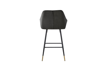 Bar Stool - GUN METAL GREY (Pack of Two) :  Reclaimed Range, Black Leather, Steel Framed Bar Stool With Antiqued, Distressed Leather, stylish