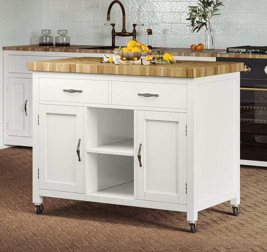 Kitchen Island (White) with Butchers Block : 