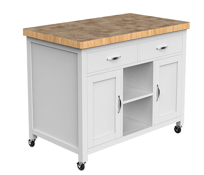 Kitchen Island (White) with Butchers Block : 