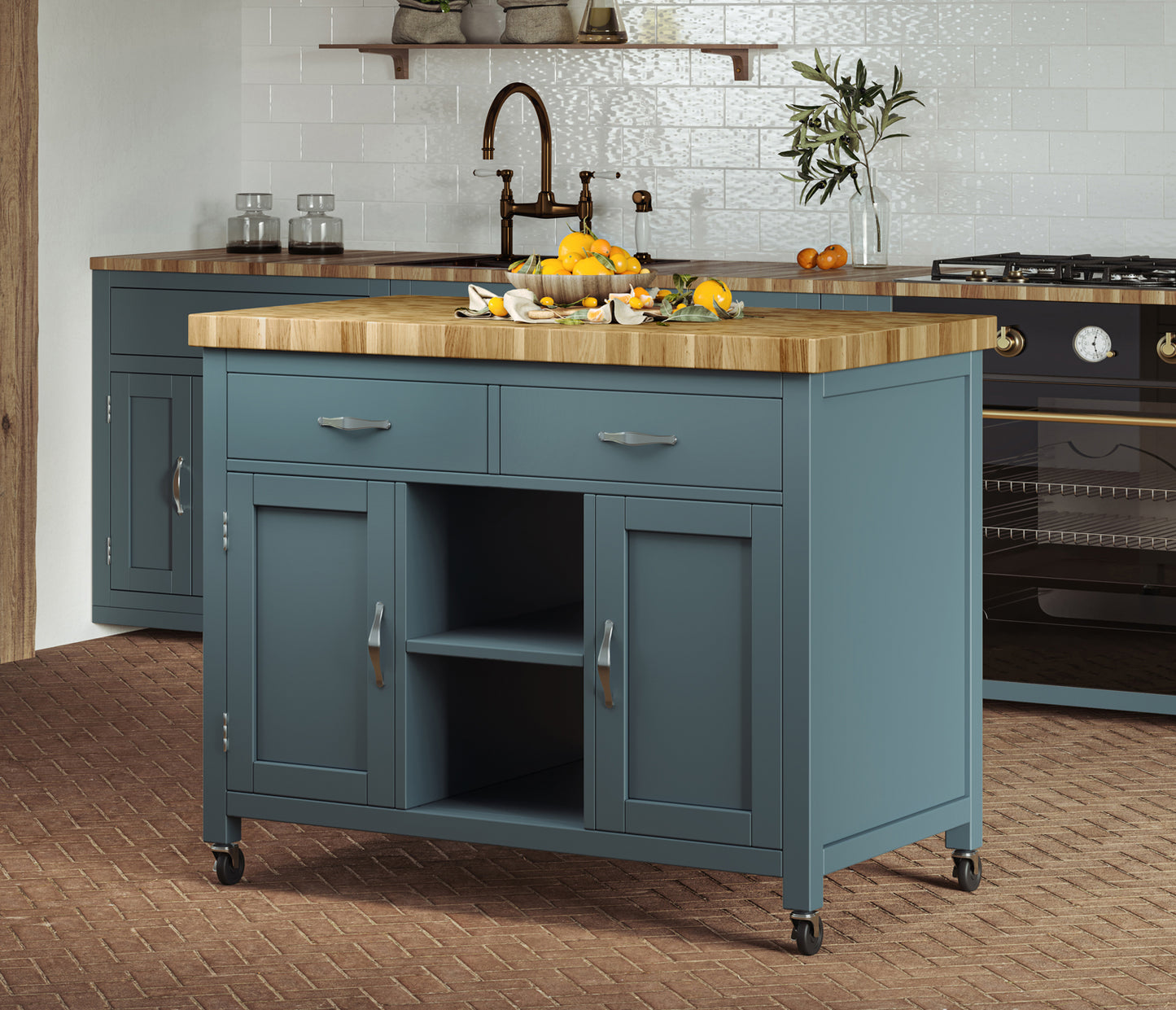 Kitchen Island (Blue) with Butchers Block : 