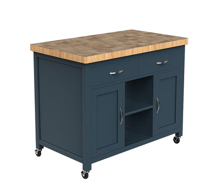 Kitchen Island (Blue) with Butchers Block : 