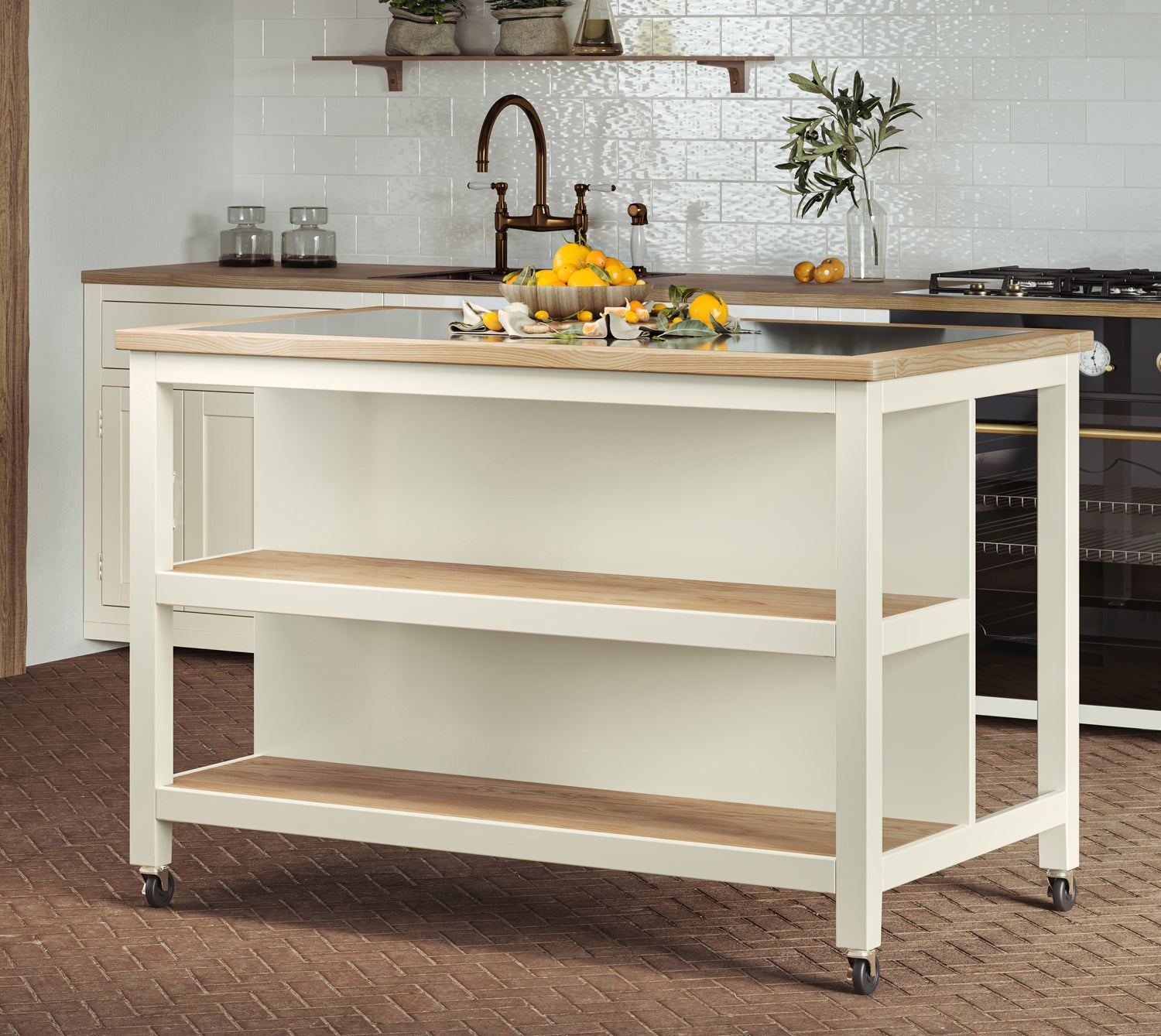 Kitchen Island (Cream) Open with Breakfast Bar : 