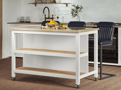 Kitchen Island (White) Open with Breakfast Bar : 