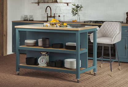 Kitchen Island (Blue) Open with Breakfast Bar : 