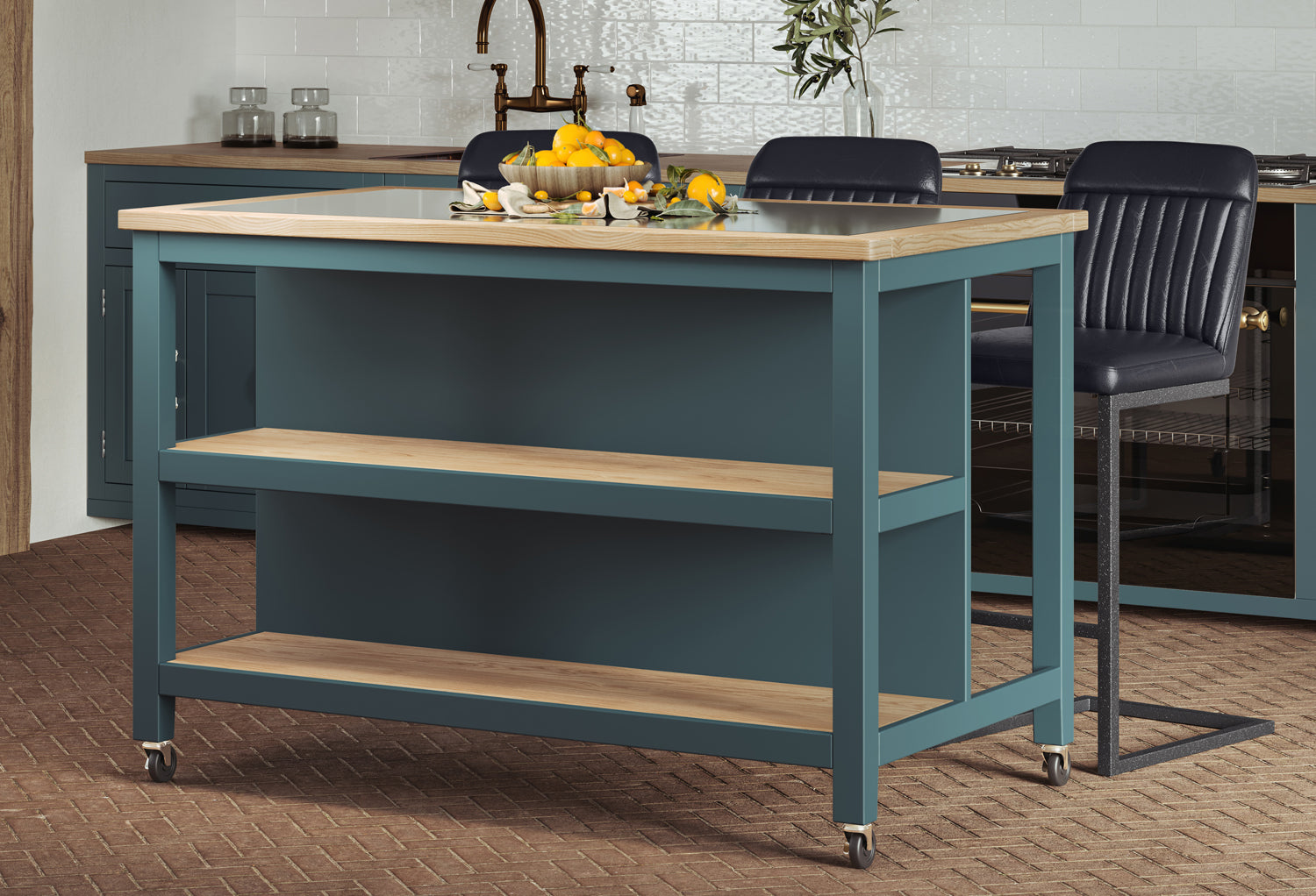 Kitchen Island (Blue) Open with Breakfast Bar : 