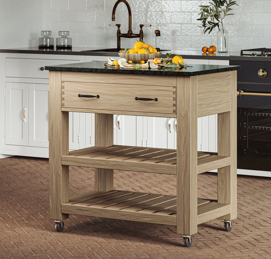 Kitchen Island (Oak) Two Drawer With Black Granite Top : 