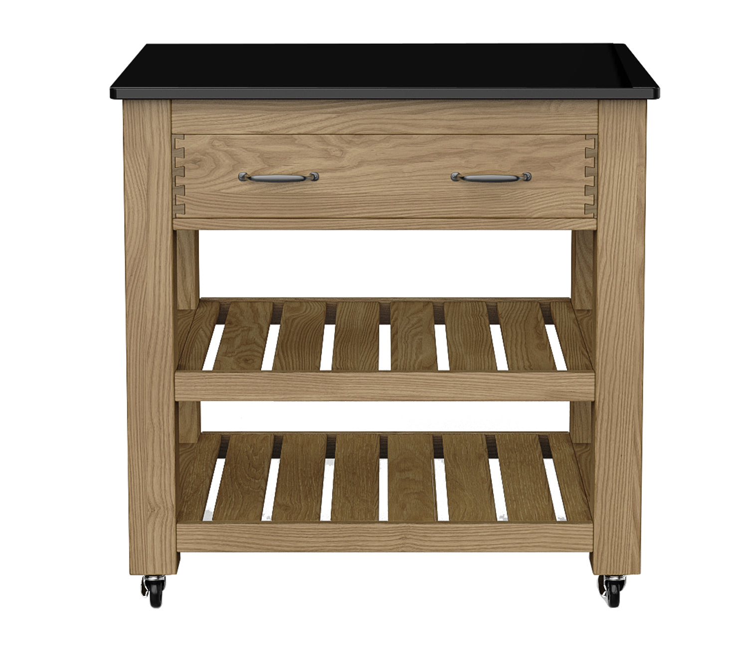 Kitchen Island (Oak) Two Drawer With Black Granite Top : 