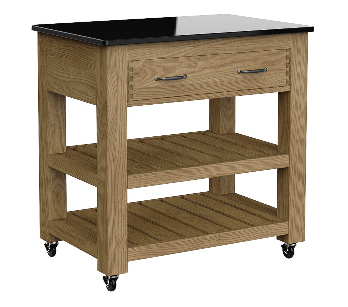 Kitchen Island (Oak) Two Drawer With Black Granite Top : 
